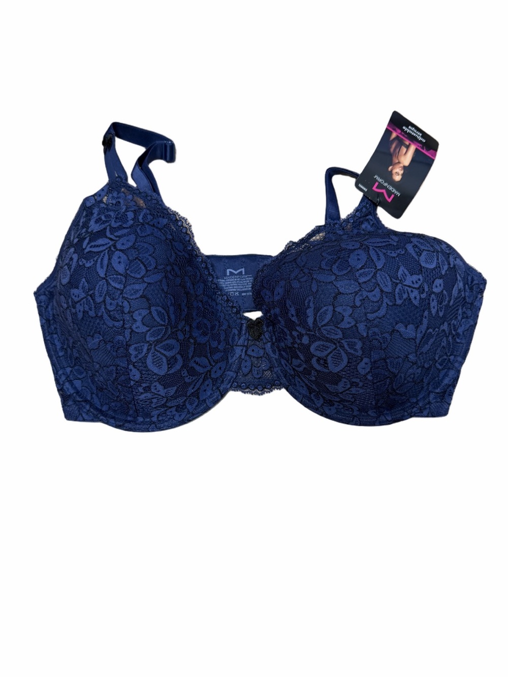 Maidenform 38DD Navy Blue Floral Lace Underwire Full Coverage Bra NWT